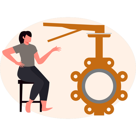 Femme pointant un outil de réparation  Illustration