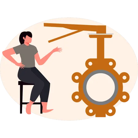 Femme pointant un outil de réparation  Illustration