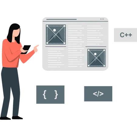 Femme montrant un programme informatique  Illustration