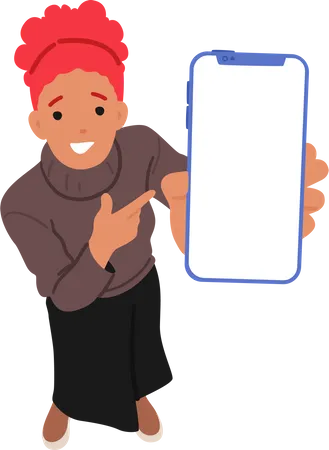 Femme pointant sur l'écran du smartphone  Illustration