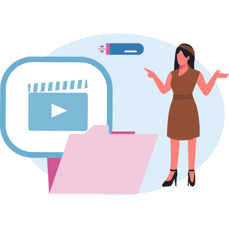 Femme pointant du doigt un dossier vidéo  Illustration