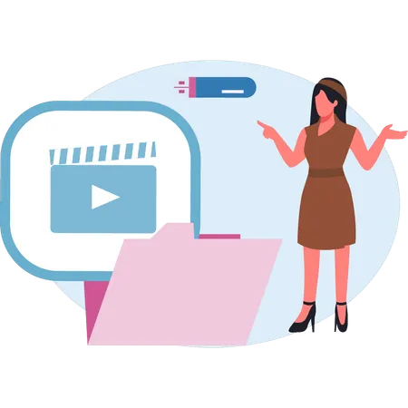 Femme pointant du doigt un dossier vidéo  Illustration