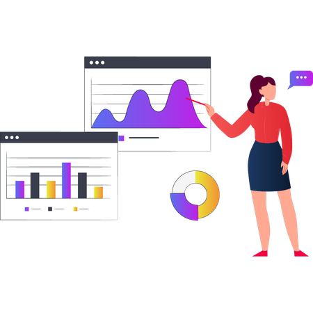 Femme pointant vers l'analyse graphique  Illustration