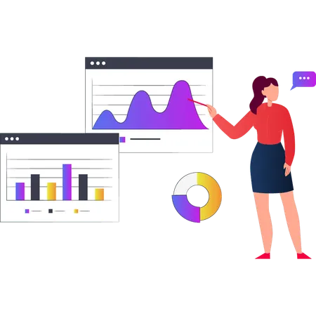 Femme pointant vers l'analyse graphique  Illustration