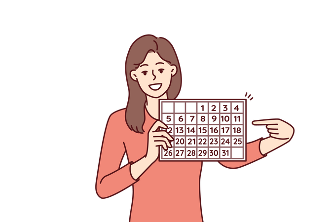 Femme montre le calendrier  Illustration