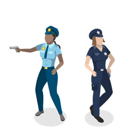 Officier de police féminin avec arme à feu  Illustration