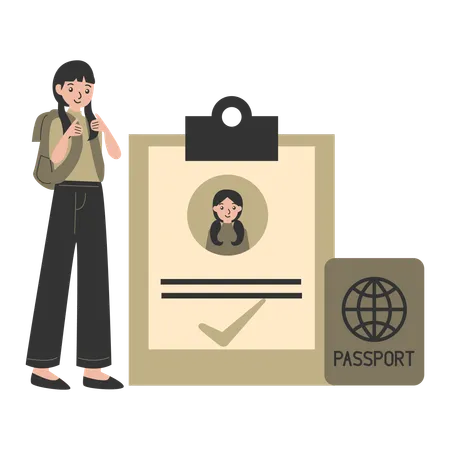 Femme portant des documents de voyage  Illustration