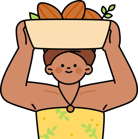 Femme transportant des fèves de cacao  Illustration