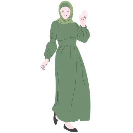 Femme Portant Un Gamis Vert Et Un Hijab Pashmina  Illustration