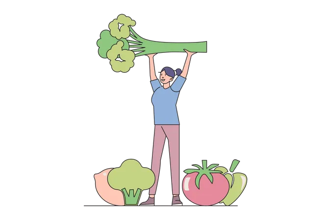 Femme portant des légumes  Illustration