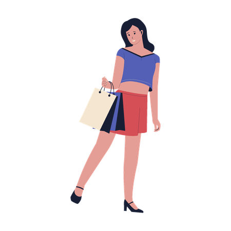 Femme portant des sacs à provisions  Illustration