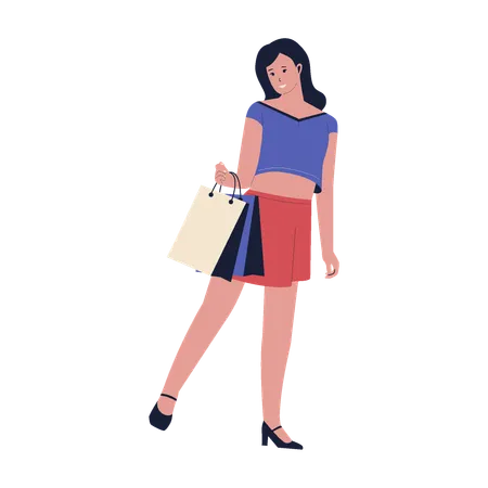 Femme portant des sacs à provisions  Illustration