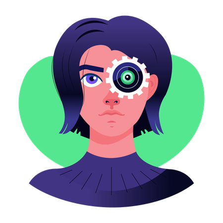 Femme portant un œil mécanique  Illustration