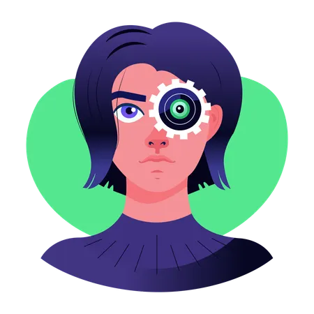 Femme portant un œil mécanique  Illustration
