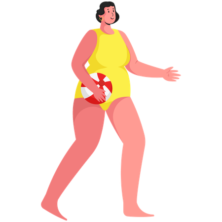 Femme portant un ballon de plage  Illustration