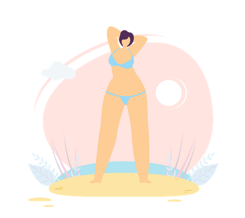 Femme portant un bikini debout sur la plage  Illustration