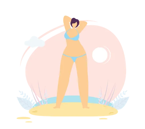 Femme portant un bikini debout sur la plage  Illustration