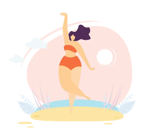 Femme portant un bikini debout sur la plage  Illustration