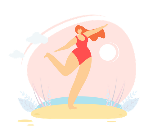 Femme portant un bikini debout sur la plage  Illustration