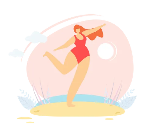 Femme portant un bikini debout sur la plage  Illustration