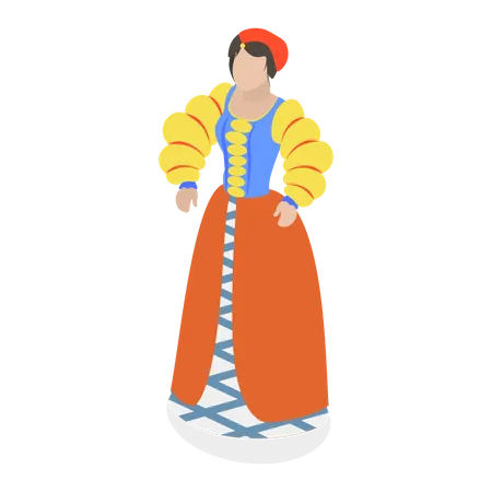 Femme portant un costume médiéval européen  Illustration