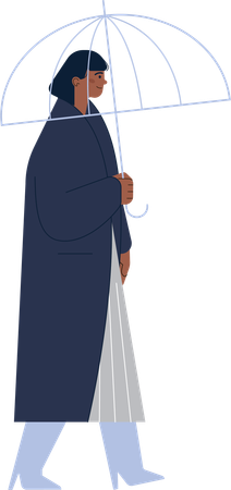 Femme portant un cout tout en tenant un parapluie  Illustration
