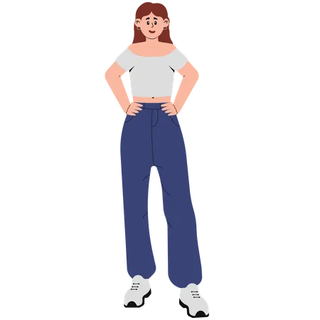 Femme Portant Un Haut Court Et Un Pantalon Long  Illustration