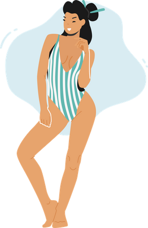 Femme portant un maillot de bain posant pour une photo  Illustration