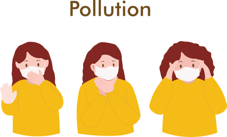 Une femme porte un masque pour éviter la pollution  Illustration