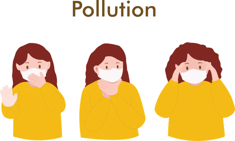 Une femme porte un masque pour éviter la pollution  Illustration