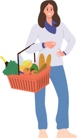 Femme portant un panier  Illustration