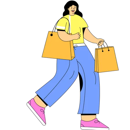 Femme portant un sac à provisions  Illustration