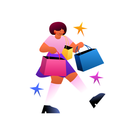 Femme portant un sac à provisions  Illustration