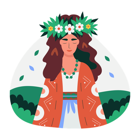 Femme portant une couronne de fleurs  Illustration