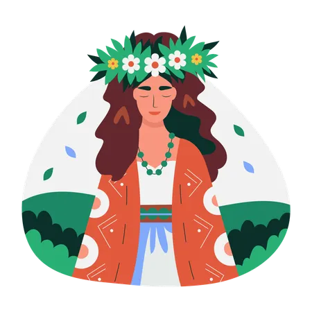 Femme portant une couronne de fleurs  Illustration