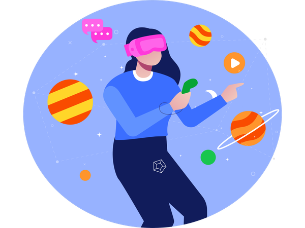 Une femme porte des lunettes de réalité virtuelle  Illustration