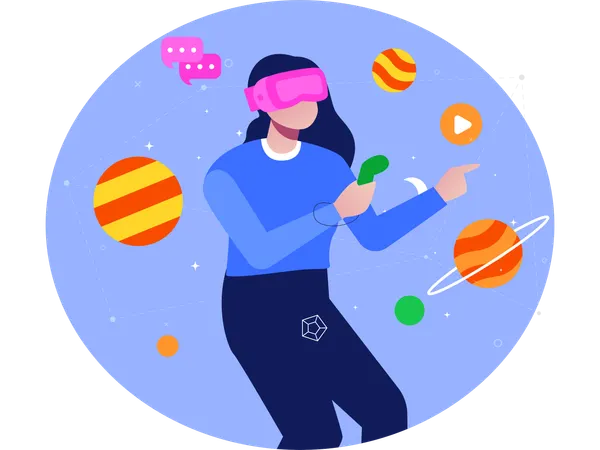 Une femme porte des lunettes de réalité virtuelle  Illustration