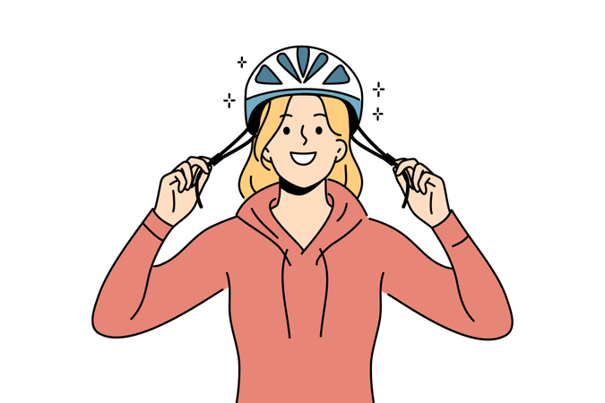 Une femme porte un casque en faisant du vélo  Illustration