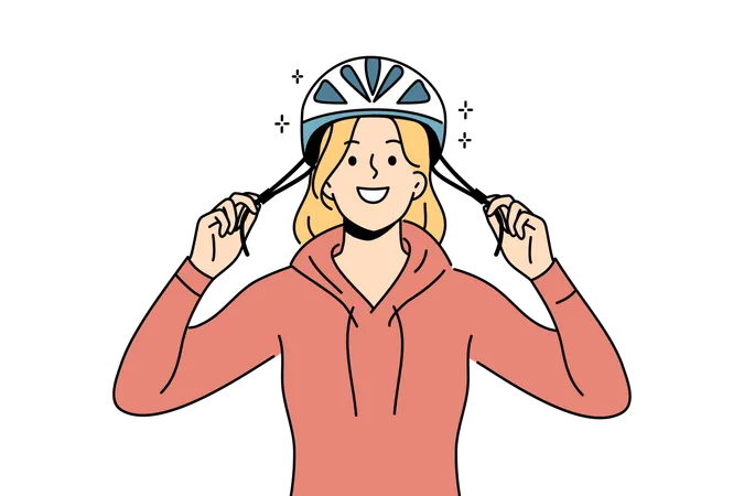 Une femme porte un casque en faisant du vélo  Illustration