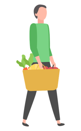 La femme porte le panier de légumes  Illustration