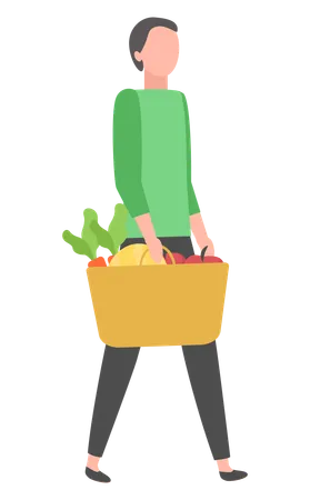 La femme porte le panier de légumes  Illustration