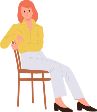 Femme positive assise sur une chaise et écoutant avec intérêt  Illustration