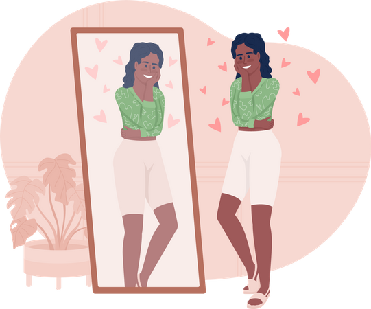 Femme positive regardant le miroir  Illustration