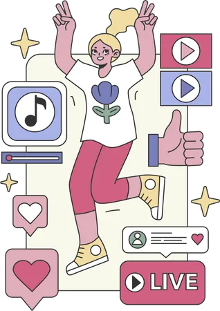 Une femme publie sa vidéo sur les réseaux sociaux  Illustration