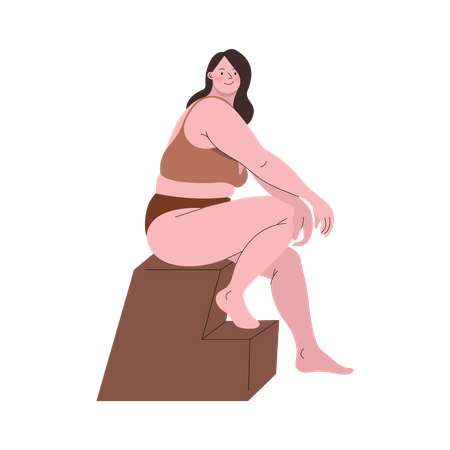 Femme potelée portant une pose assise en deux pièces  Illustration