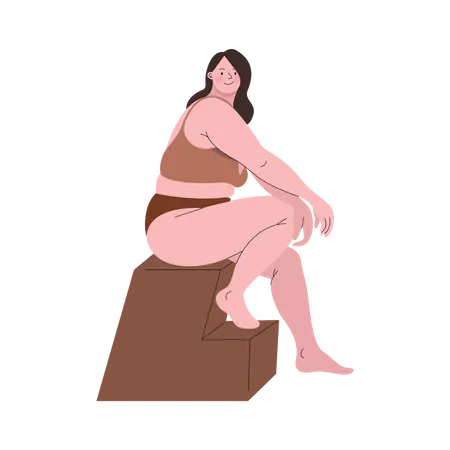 Femme potelée portant une pose assise en deux pièces  Illustration