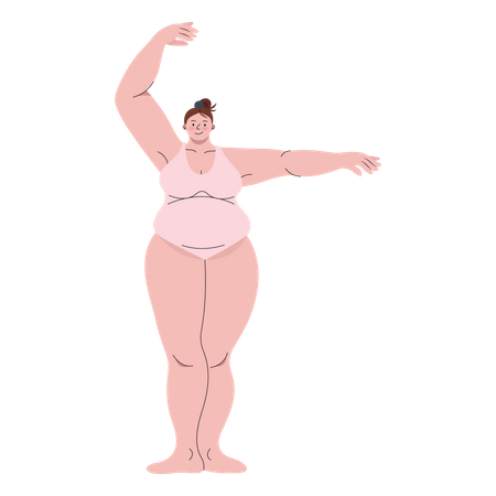 Femme potelée portant un body dansant le ballet  Illustration