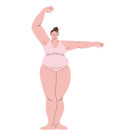 Femme potelée portant un body dansant le ballet  Illustration