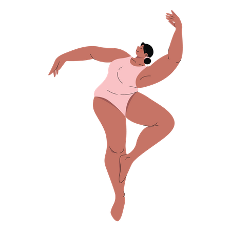 Femme potelée portant un body dansant le ballet  Illustration