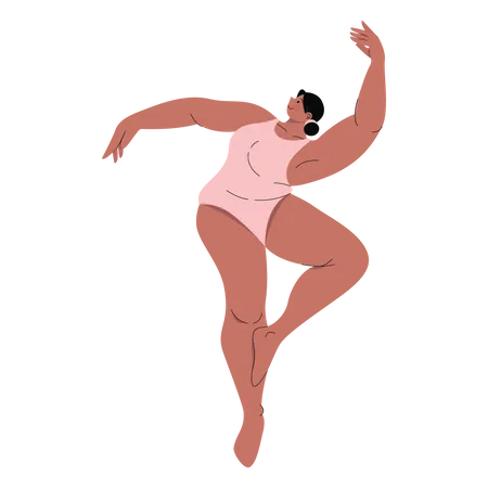 Femme potelée portant un body dansant le ballet  Illustration